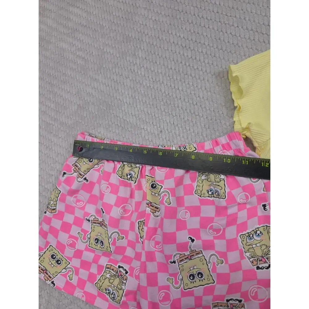 Spongebob 2 Piece Set Girls 10/12 Ribbed Lettuce Trim Top